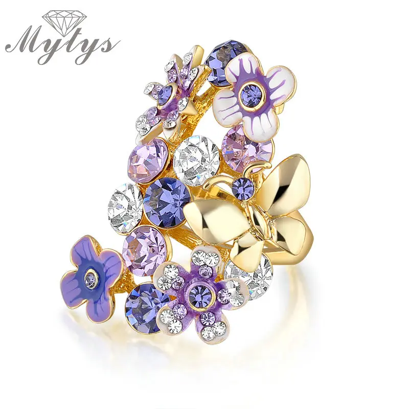 Mytys очаровательные фиолетовые кольца с кристаллами в виде цветка GP женские