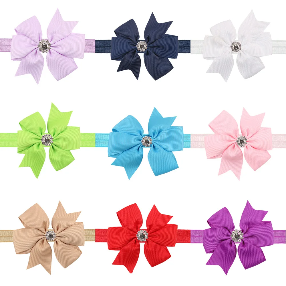 Повязка на голову с бантом для девочек тканевая тиара кристаллами аксессуары