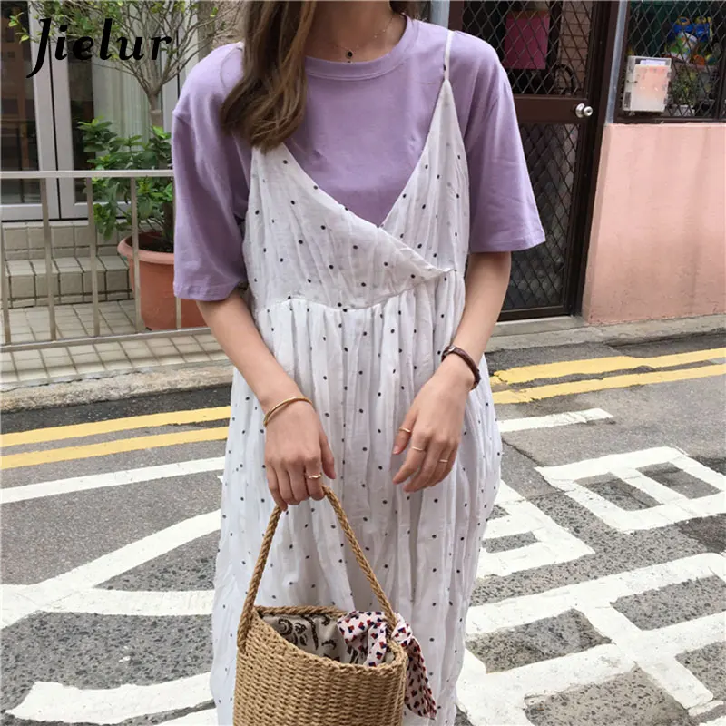 Light purple Jielur футболка 15 однотонная Базовая футболка женская повседневная с круглым вырезом Harajuku летний топ корейский хипстер белая футболка S-XL Прямая поставка - Цвет: Light purple
