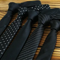 gusleson factory sale 5cm mens skinny ties black polyester silk plaids stripes dots jacquard narrow necktie neck tie party