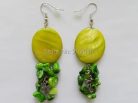 jewelry factory wholesale sales handmade woven natural shell green stone earrings fashion 2022