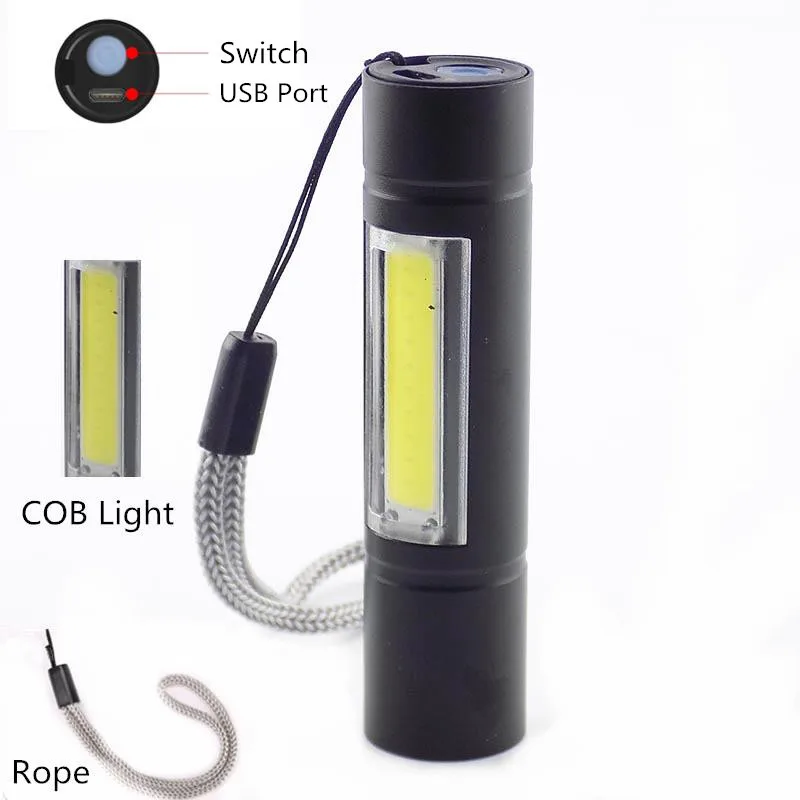 Портативный мини-cob LED Перезаряжаемый usb-фонарик Q5 Torch Light лампа встроенный 14500 фонарь на батарее вспышки света с USB кабель
