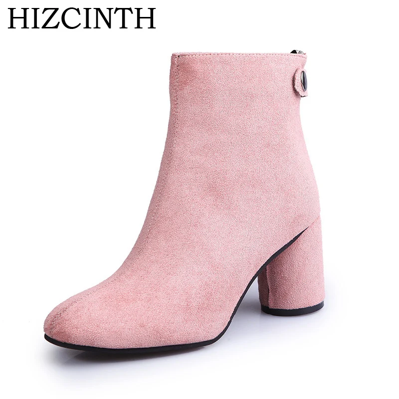 HIZCINTH 2017 Winter Women's Boots Round Head High Heels Short Pink Color Fashion Ankle Suede Shoes B | Обувь