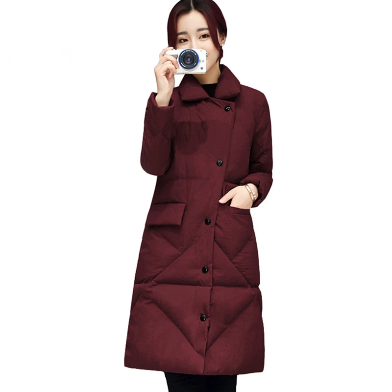 Женская длинная парка на молнии облегающая Толстая теплая куртка с высоким