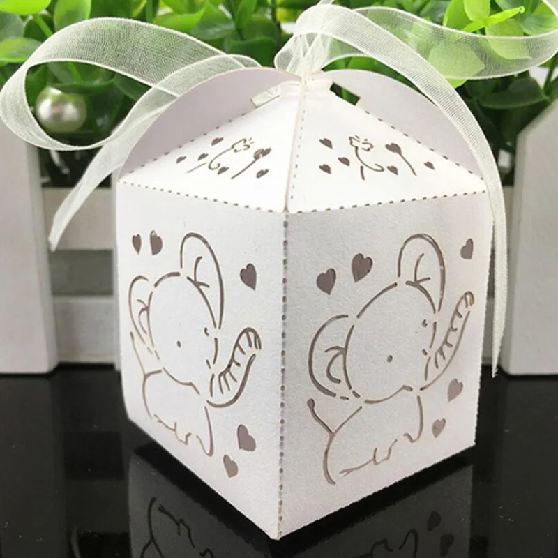 

50pcs Lovely Baby Elephant Laser Cut Candy Box Gift Box Baby Shower Souvenir Kids Party Favors Happy Birthday Wedding Decortions