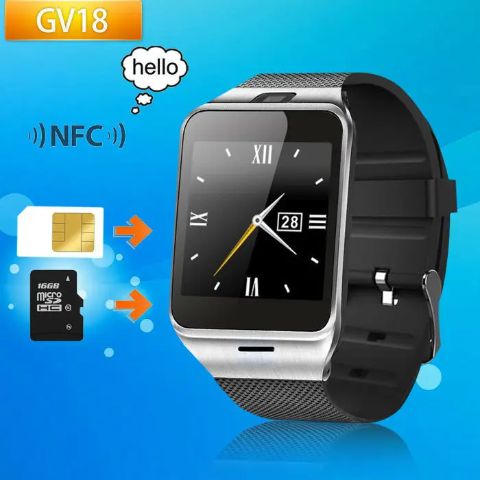 2016 NFC Aplus GV18 Smart Bluetooth Wristwatch with Camera Android Watch Phone SIM Card Smartwatch for iPhone 6/6s Smartphone |