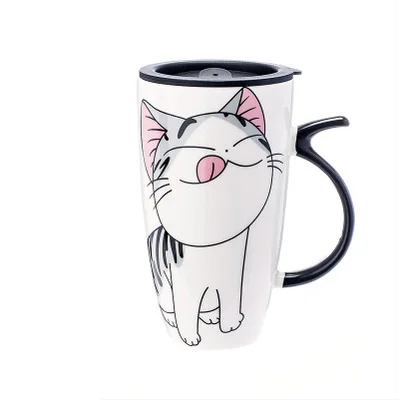 600 мл Симпатичные Cat Стиль Керамические Кружки с Крышкой и Ложкой Мультфильм
