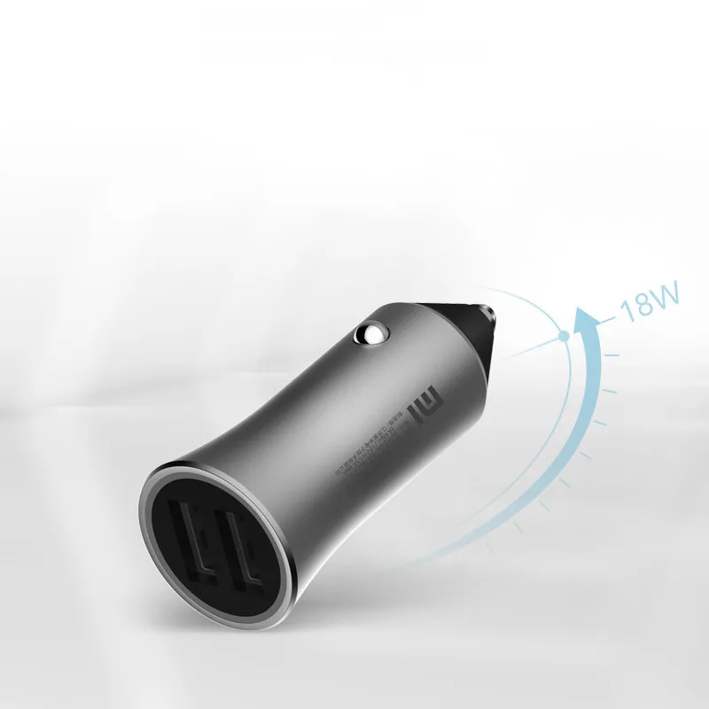 Оригинальное автомобильное зарядное устройство Xiaomi dual USB быстрая зарядка металлический внешний вид версия с светодиодный подсветкой через планшет мобильный телефон
