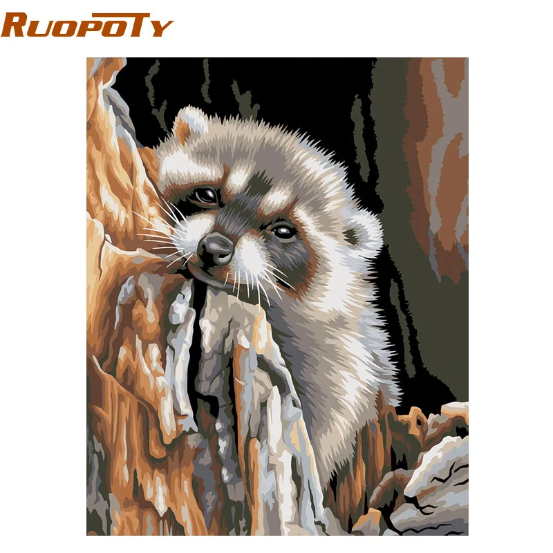 RUOPOTY diy рамка выдры животные DIY картина по номерам Акриловая картина настенная живопись холст домашний декор уникальный подарок 40x50 см