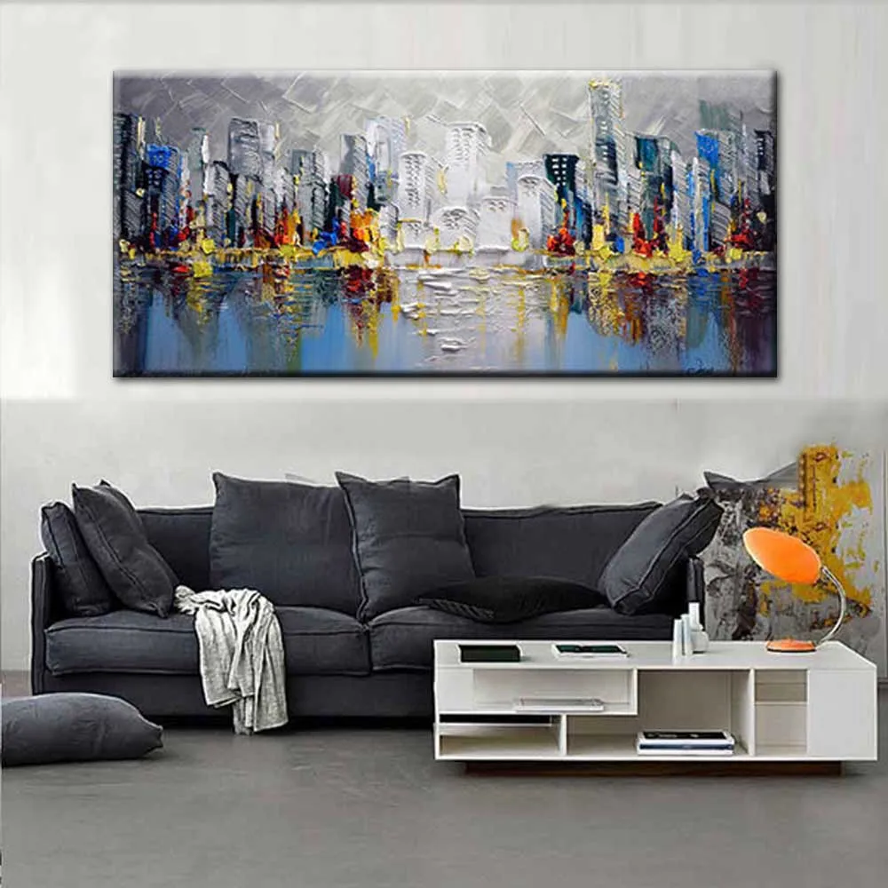 Ручная роспись современный абстрактный толстый импасто холст здание Масляные