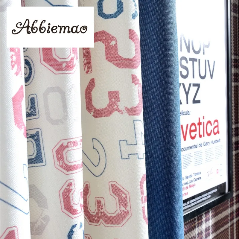 Abbiemao Cotton And Linen Curtains Digital Printing Window Drapes For Children's Room Red Blue Splicing Blackout | Дом и сад