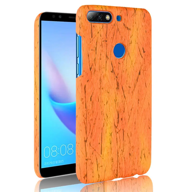 Huawei Y7 Prime 2018 Enjoy8 Case Wood Pattern Hard PC+PU Leather Back Cover for Y7Prime Shell | Мобильные телефоны и