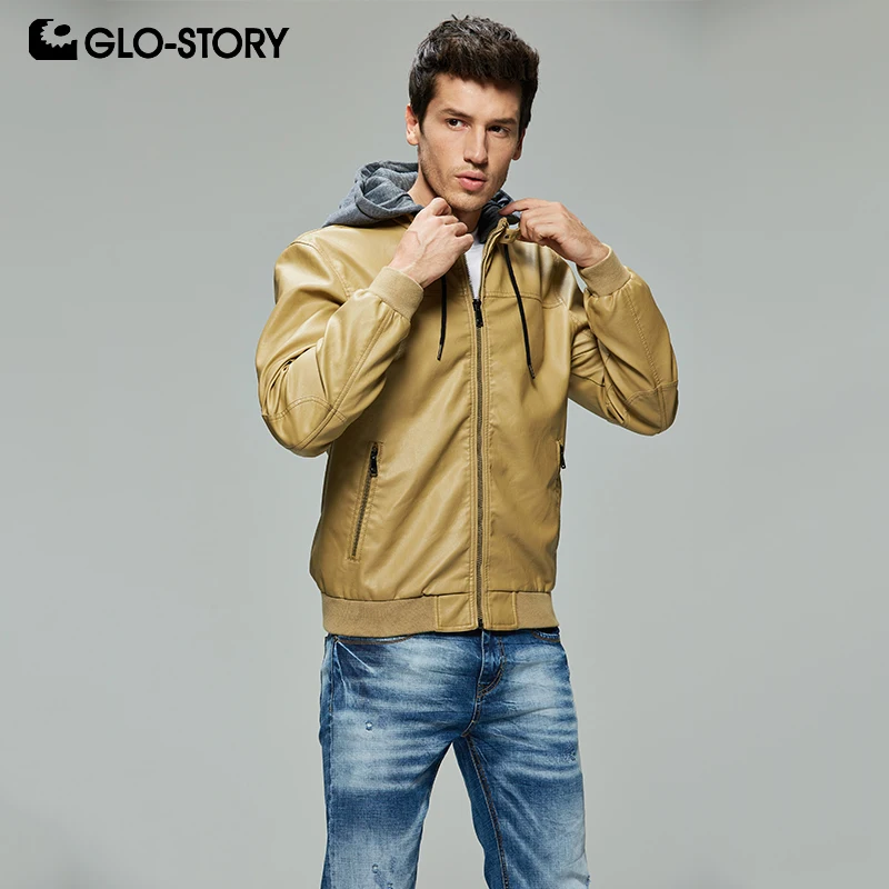 GLO STORY бренд 2019 Новый Съемный с капюшоном мягкий кожзаменитель куртка мужской