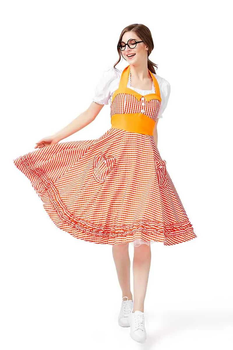 4 вида цветов оранжевое клетчатое платье на бретельках Октоберфест маскарадное