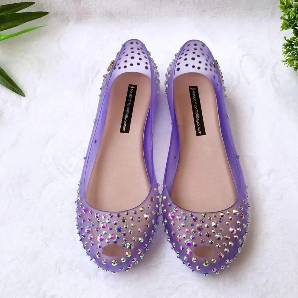 Женские сандалии Melissa Разноцветные Летние на плоской подошве со стразами