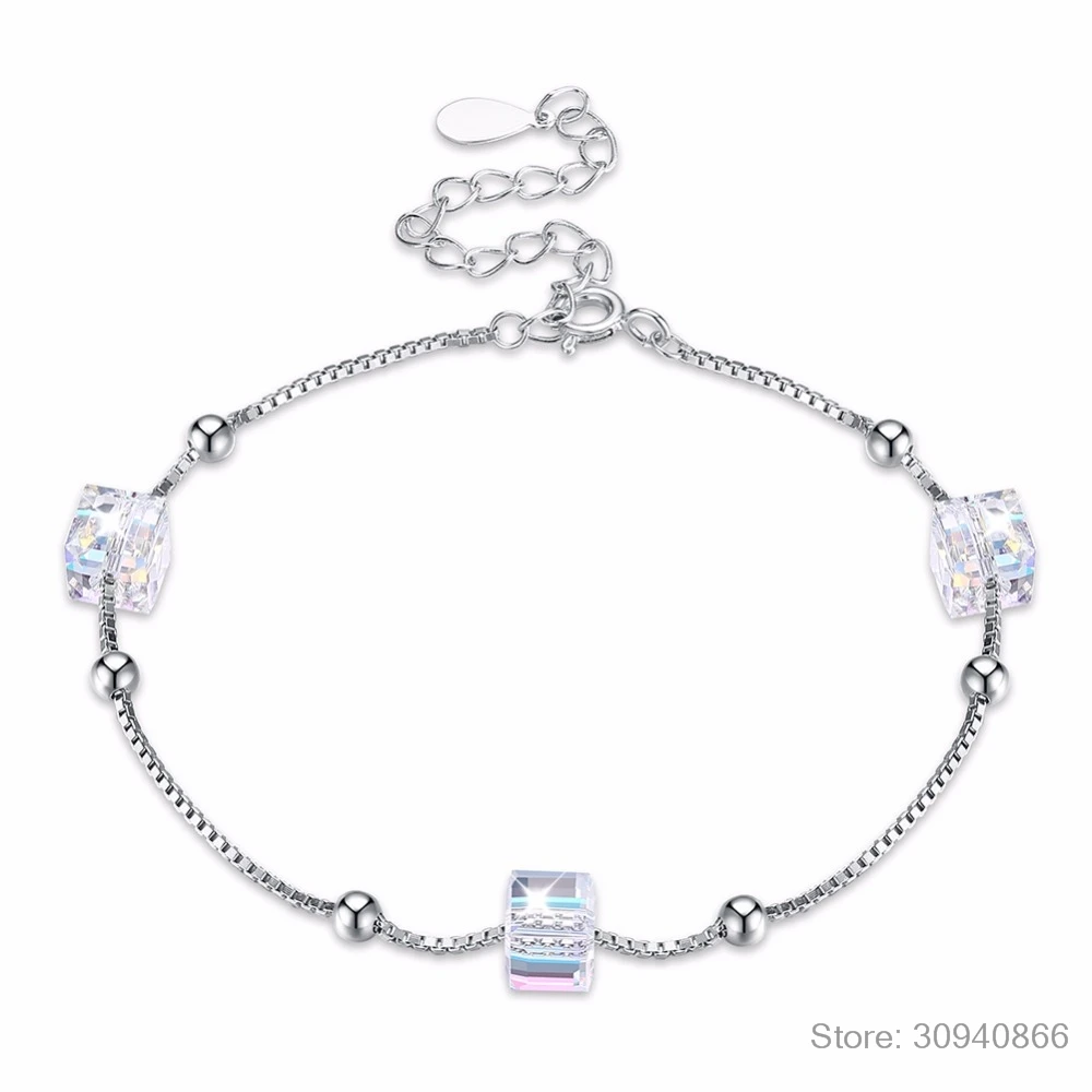 LEKANI кристаллы от SWAROVSKI куб бусины браслет из нескольких нитей для женщин аксессуары 925 серебряные ювелирные изделия