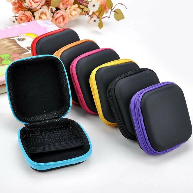 2pcs Square Earphone Box Headset Wire Organizer Data Line Cable Storage Container 7*7*2.6CM Headphone Protective | Электроника