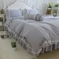 Princess ruffles solid gray bedding set,cotton twin full queen king,single double home textile pillow case quilt cover bed skirt