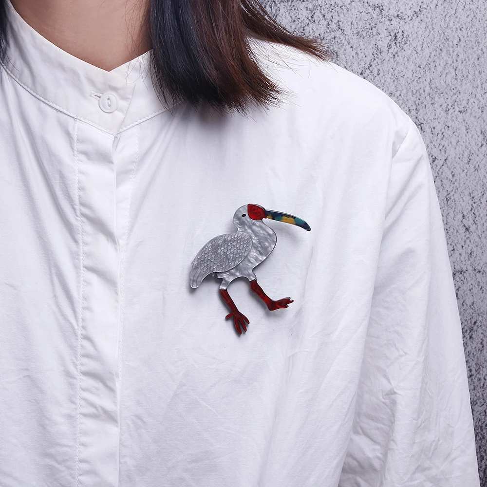 FishSheep Новая мода большие акриловые птицы Броши Булавки для женщин ацетатное