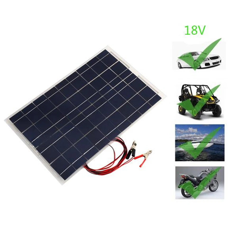 amzdeal DIY 18V 30W Smart Solar Panel Car RV Boat Battery Charger Universal W/Alligator Clip Professional Home Travelling Gift |