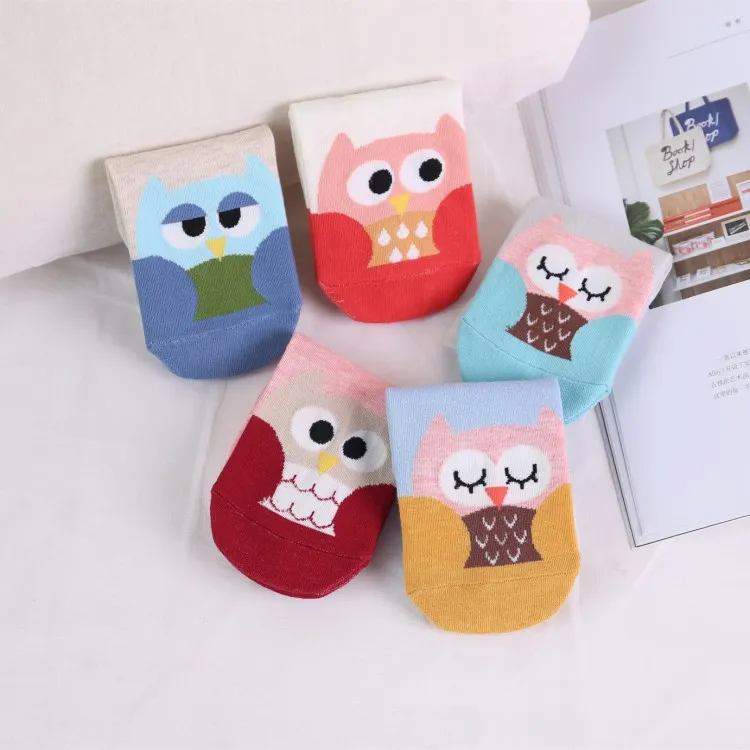 Летние женские хлопковые носки с рисунком Совы Kawaii милые однотонные удобные