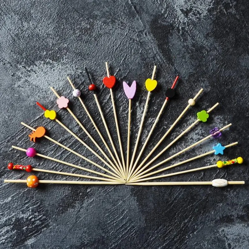 

100pcs/set Creative colorful bamboo fruit fruit vegetable tools sticks decorative disposable bamboo fruit fork set