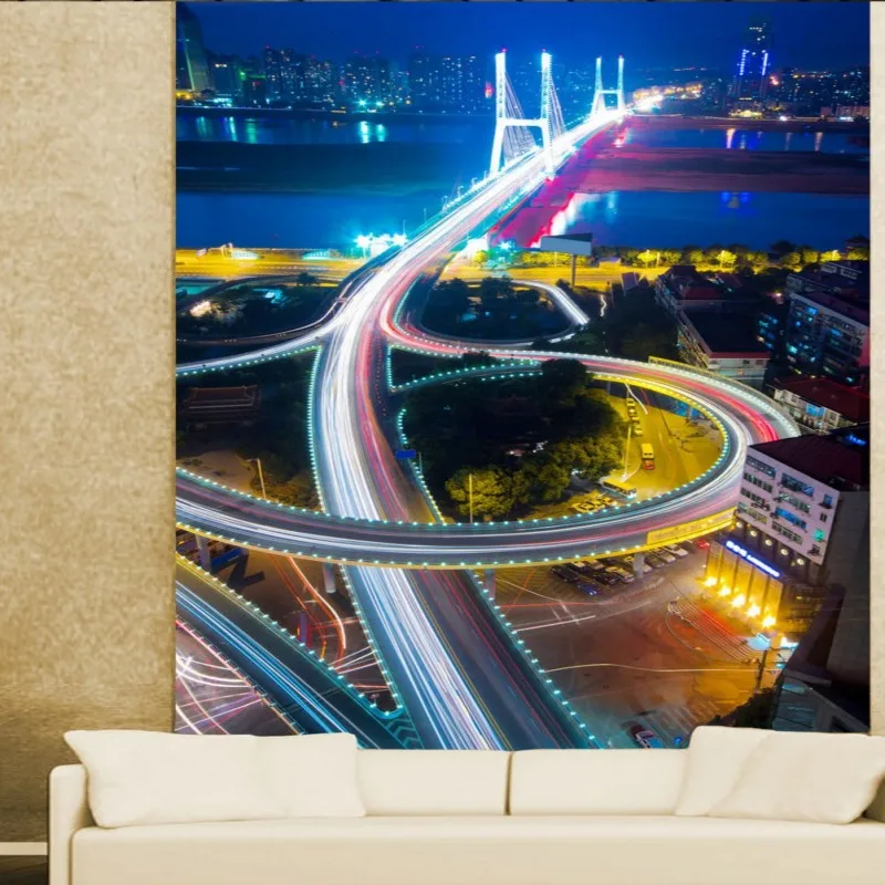 Обои 3d на заказ красивый городской пейзаж ночной вид неоновый свет входные обои