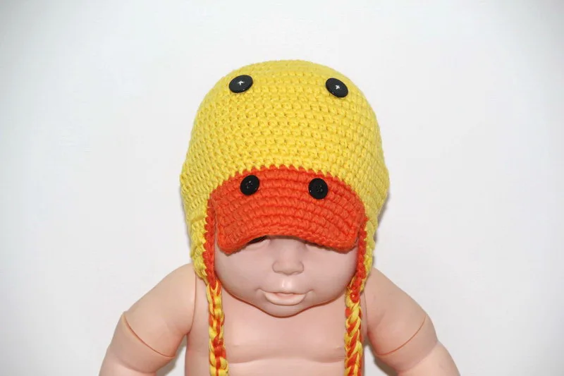 free shipping children's Earflaps hat 100% cotton Baby Boy Girl Crochet yellow Duck Hat Costume Infant Halloween Costumes | Детская