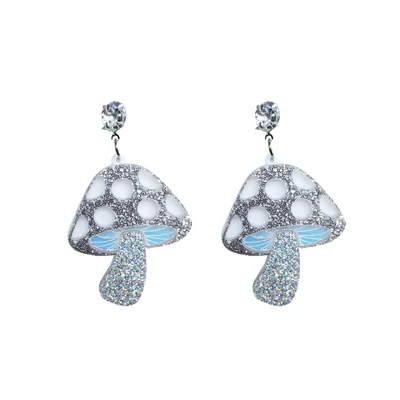 2 pairs silver Серебристые золотистые блестящие акриловые висячие серьги в форме гриба в форме пудры, акриловые висячие серьги в форме гриба - Окраска металла: 2 pairs silver