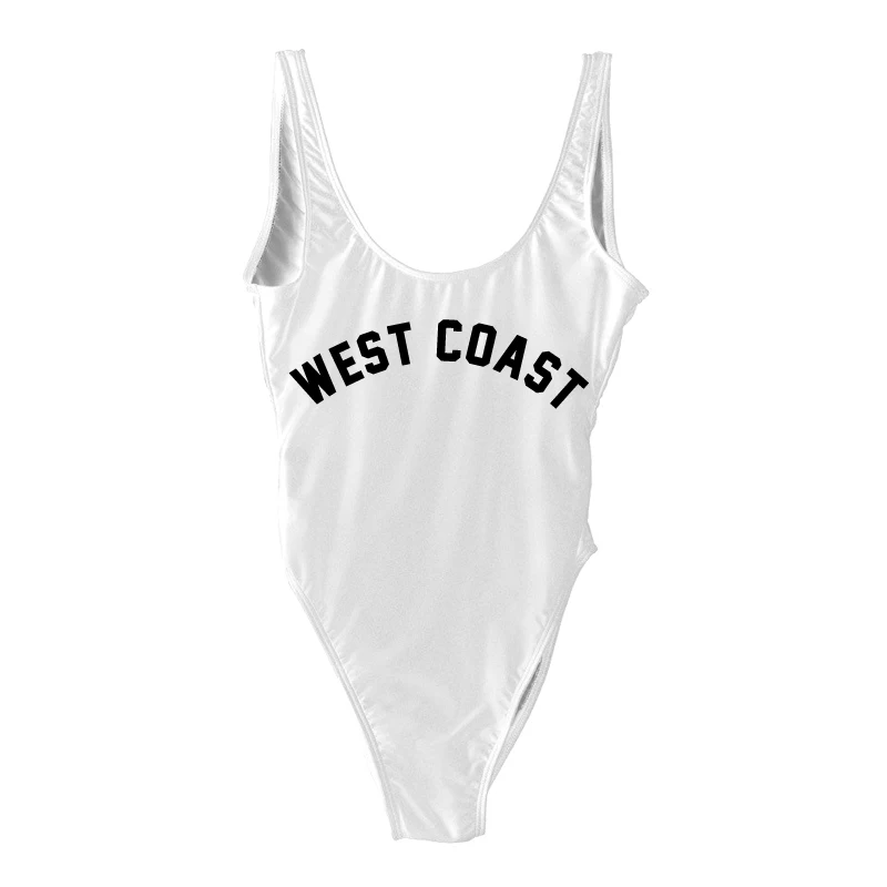 Женский купальник с буквенным принтом WEST COAST Цельный высоким вырезом для девочек
