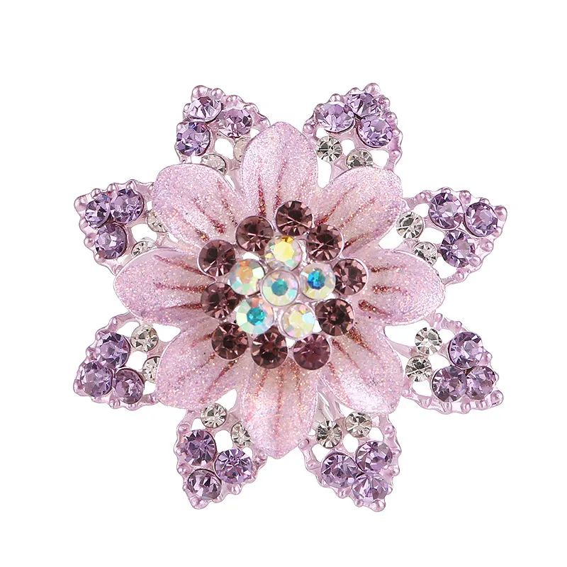 Purple Классическая хрустальная Цветочная Брошь, эмалированный штифт Стразы цветочный цветок корсаж булавки и броши для женщин растительное ювелирное изделие аксессуары для пальто - Цвет камня: Purple