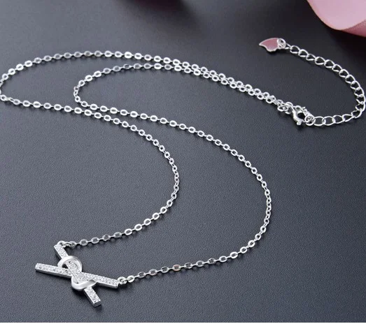 

YJBX002327 NewFashion Style S925 Sterling Silver Bow Necklace Zirconite Pendant Women's Jewelry