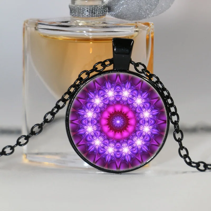 Ожерелье с подвеской в виде фиолетовой мандалы|pendant necklace|chain pendantsilver chain |