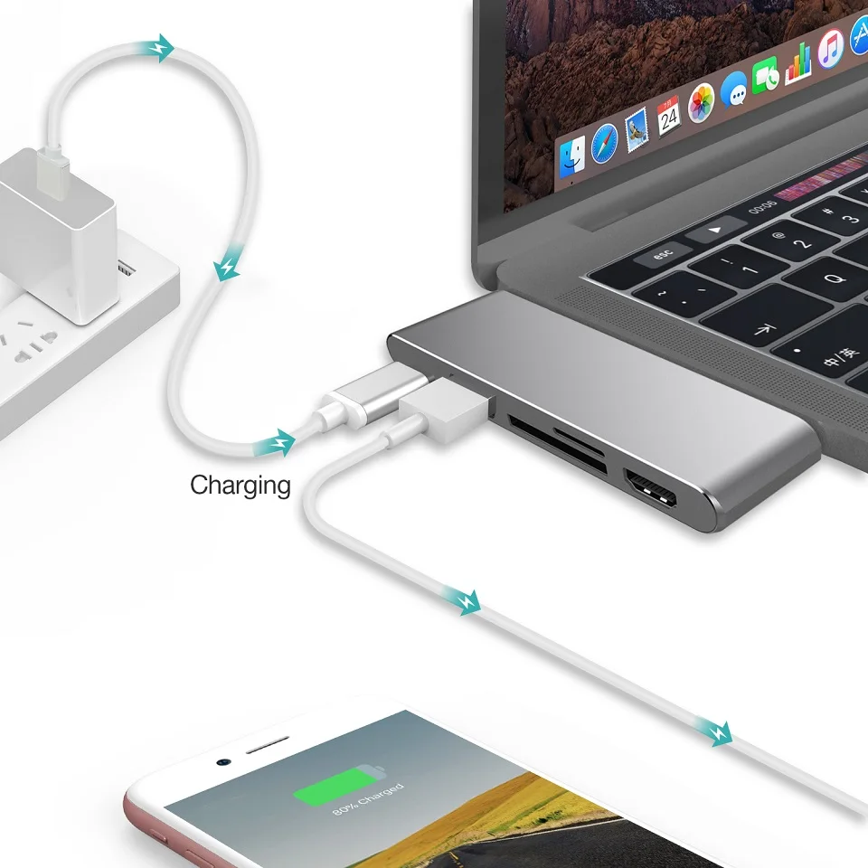 YUNCLOUD USB Hub Type-C 3 1 с Type C Charing 0 SD TF слот для карт HDMI 4K Thunderbolt Combo Dock Dongle MacBook Pro |