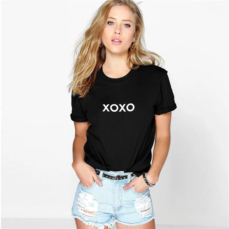 Забавный письмо геометрический узор печати черная футболка одноцветное