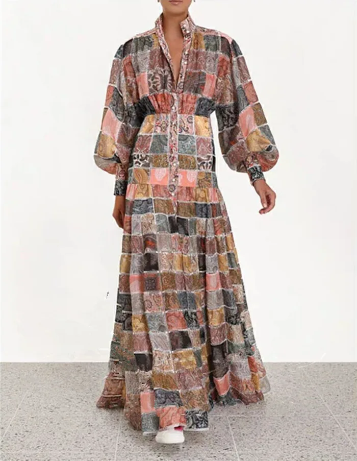 Стенд фонарь рукав ампир сексуальный женский новый стиль модный принт клетчатое