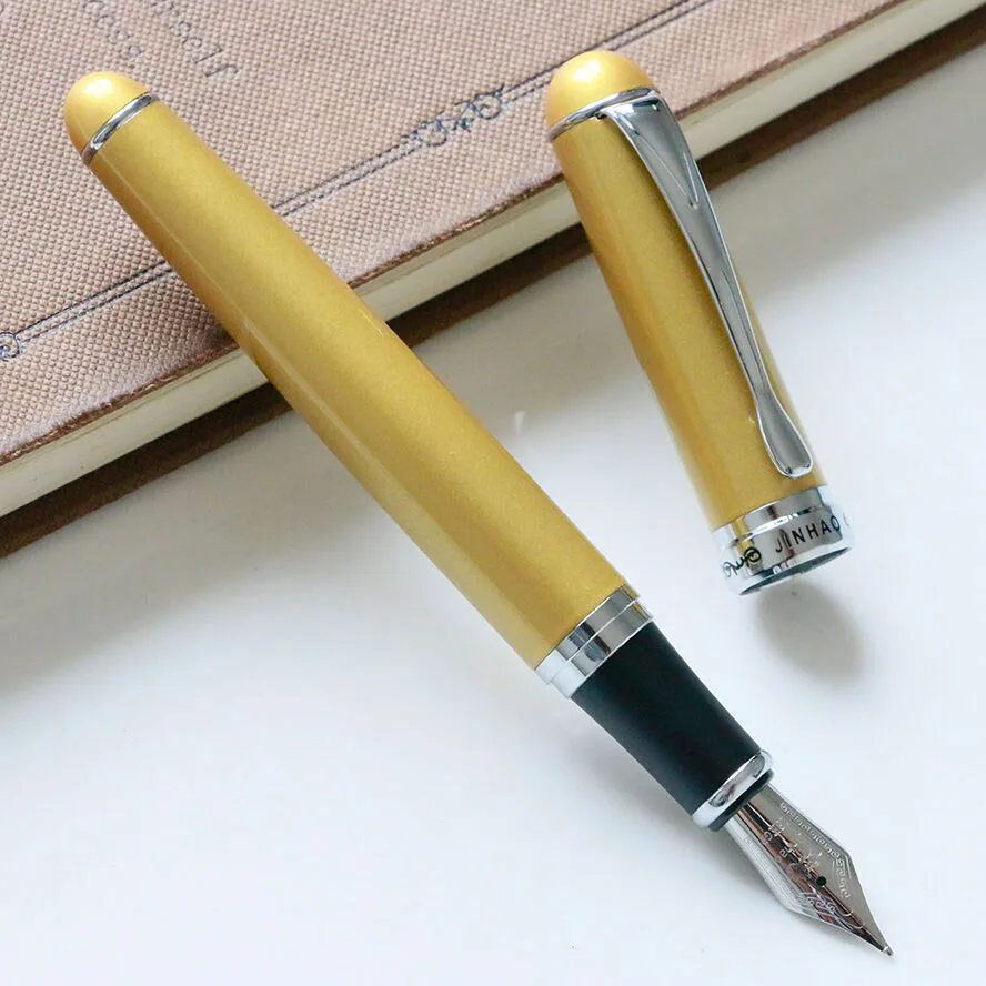 Ручки перьевые jinhao X750 два СИБ 0.5 мм 1.0 мм изгиб перо каллиграфии пера высокое качество канцелярия чернила ручки для записи - Цвет: Yellow golden