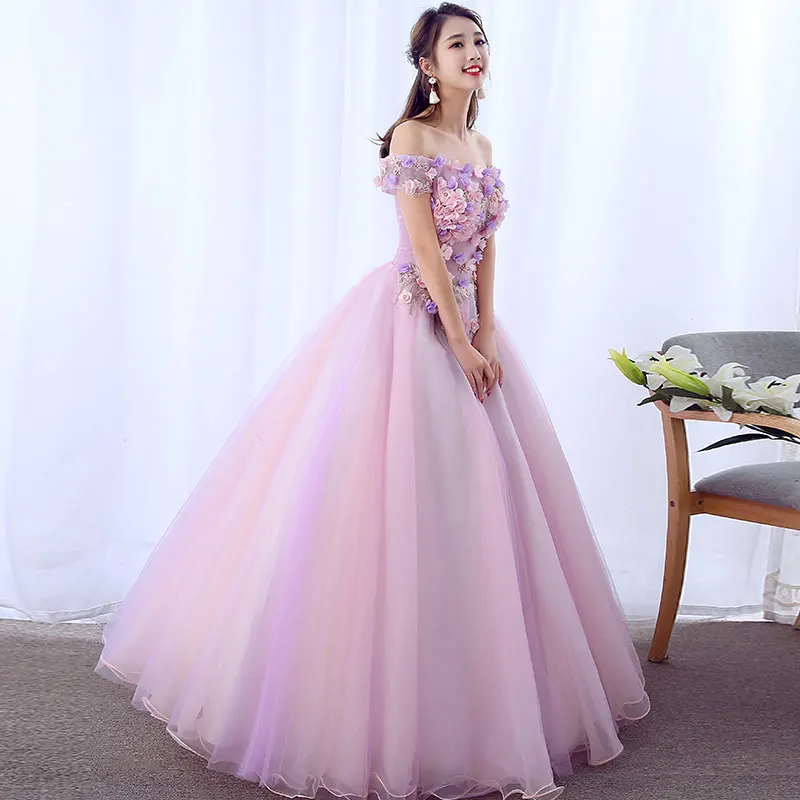 Платье для светской львицы розовые платья Quinceanera бальное платье длинное платье для выпускного вечера с цветами Маскарад сладкий 16 платье Vestidos De 15 Anos