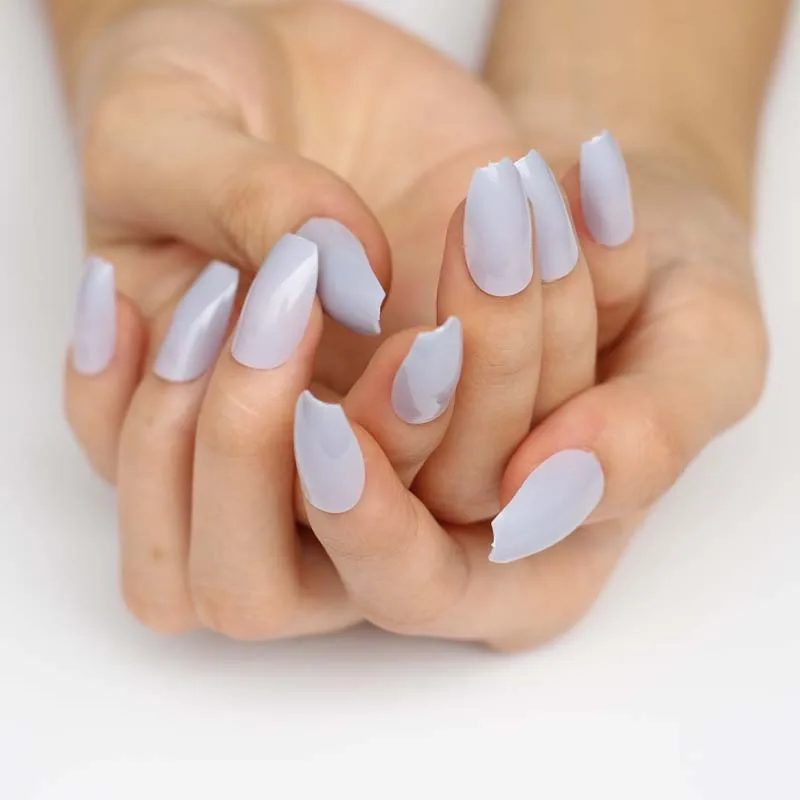 24pcs latest candy color coffin-like fake nails grey blue G619 | Красота и здоровье