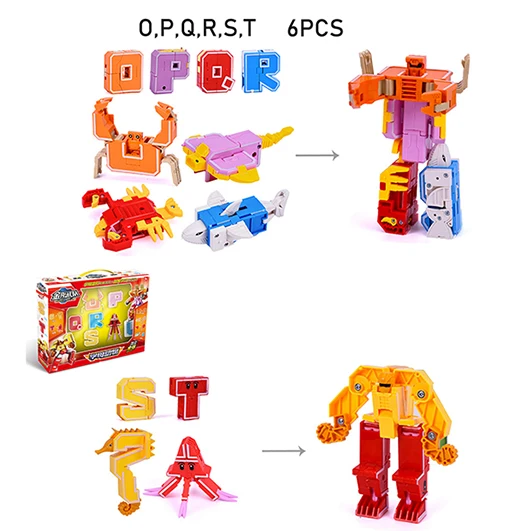 OPQRST 6PCS with box 26 шт. робот-трансформер, сборные строительные блоки, английское слово, образовательная фигурка, деформация, робот, игрушки для детей - Цвет: OPQRST 6PCS with box