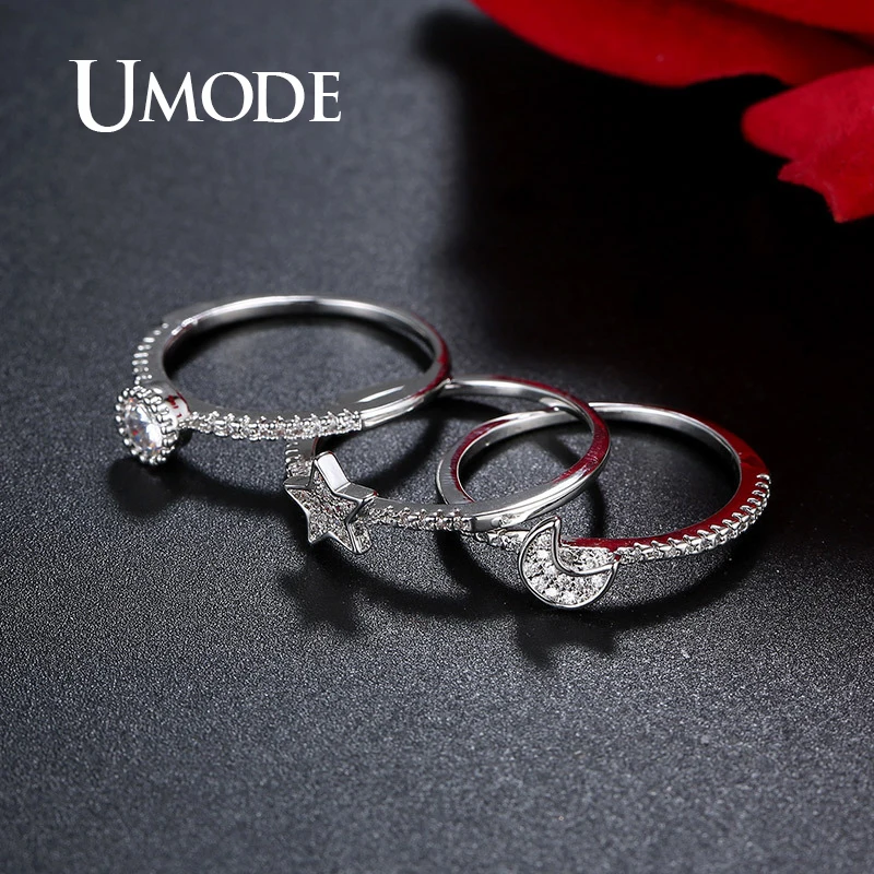 UMODE Star Promise, свадебные кольца, наборы для женщин, кубический цирконий, 3 штуки, роскошные обручальные кольца, массивные ювелирные изделия UR0510