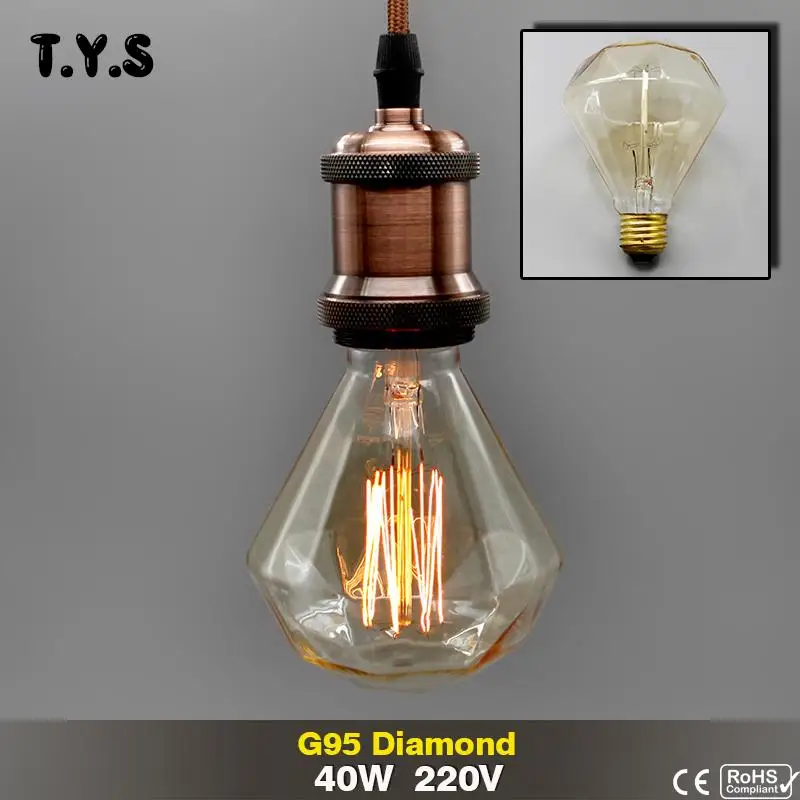 Винтажный бриллиантовый Edison лампа ампулы E27 220 В 40 Вт лампада подвесное светлое