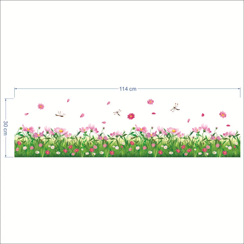 Весенний розовый цветок зеленая трава Стрекоза бабочка Клевер плинтус линия