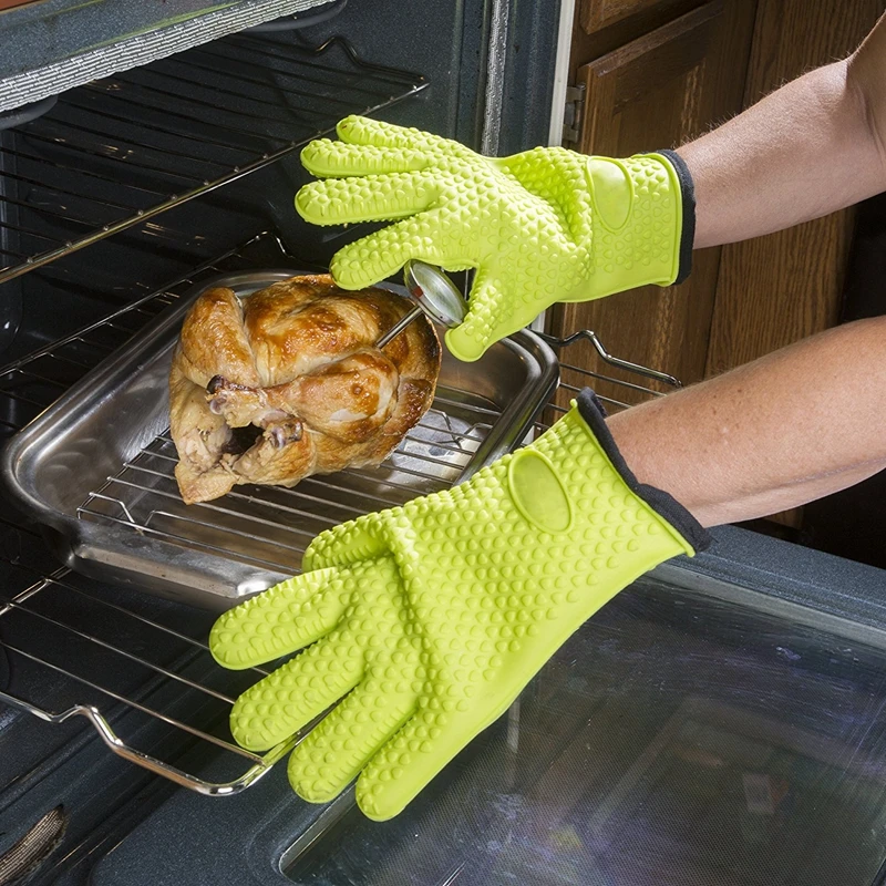 

Silicone Smoker Oven Gloves Waterproof Grilling Cooking Baking Mitts Cotton Microwave Mitts Extreme Heat Resistant Bbq Gloves