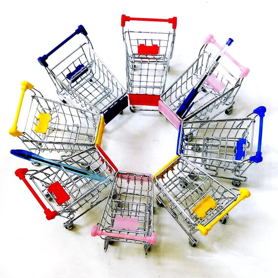 creative mini supermarket shopping trolley phone holder office desk storage toy cart baby toy handcarft shopping cart free global shipping