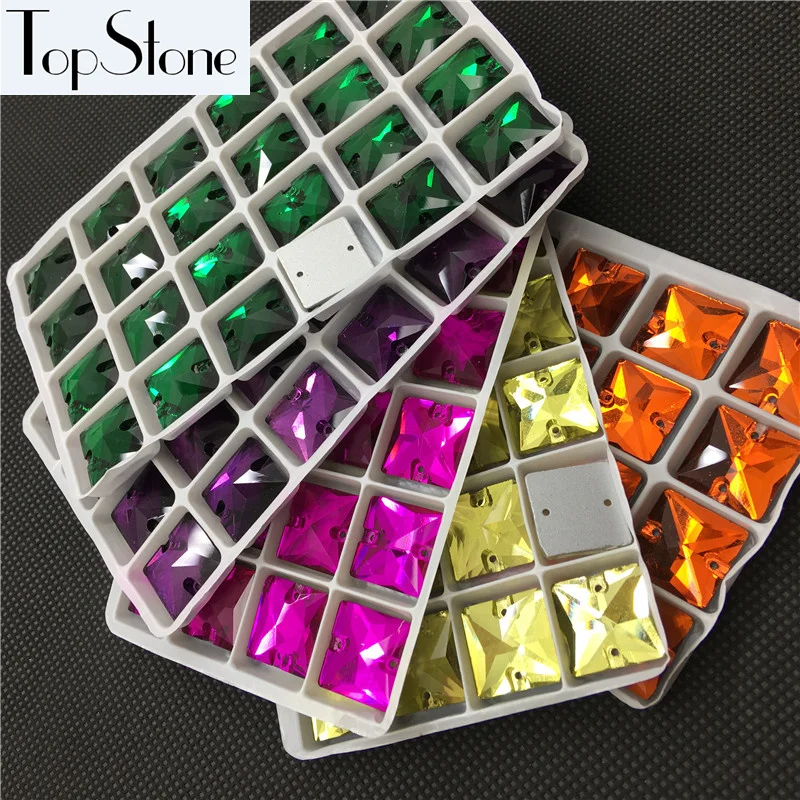 More Colors Square Shape Sew On Rhinestones 22mm 16mm Glass Crystal Sewing Stones Flatback 2 holes Jewelry dress making | Украшения и