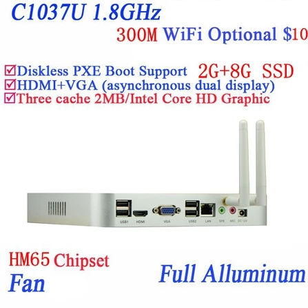 

Real power faction Celeron 1037U aluminum dual core living room HTPC mini pc with USB *4 HDMI VGA RJ45 2G RAM 8G SSD