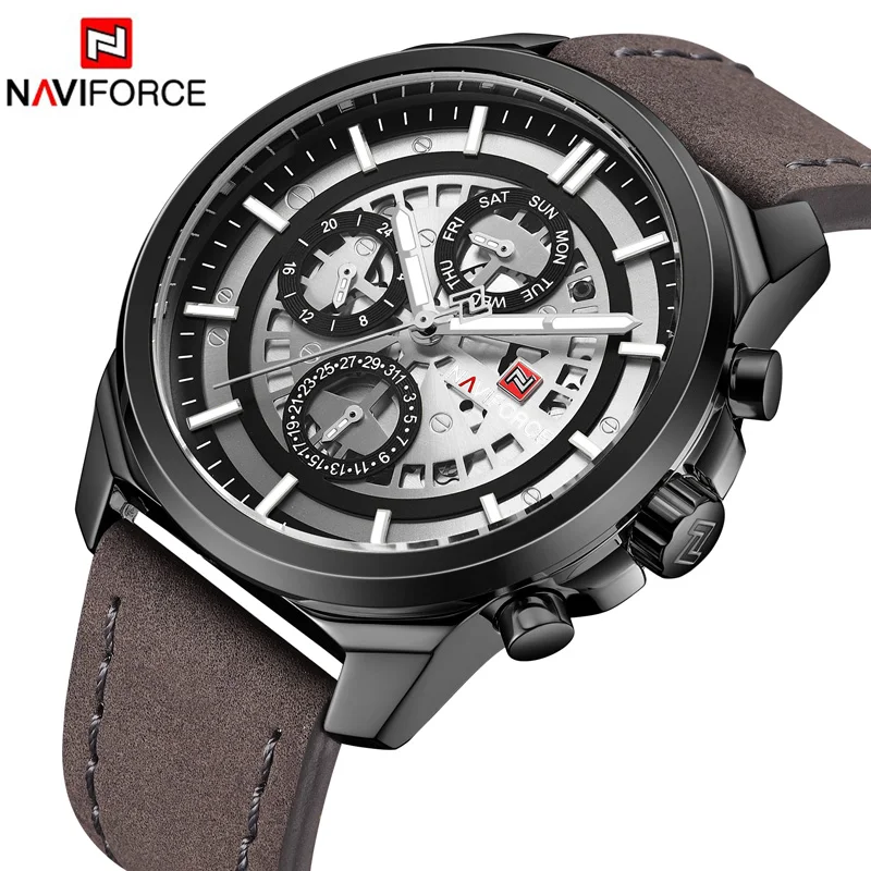 Мужские наручные часы naviforce бренд Топ мужские кожаные кварцевые с датой мужская
