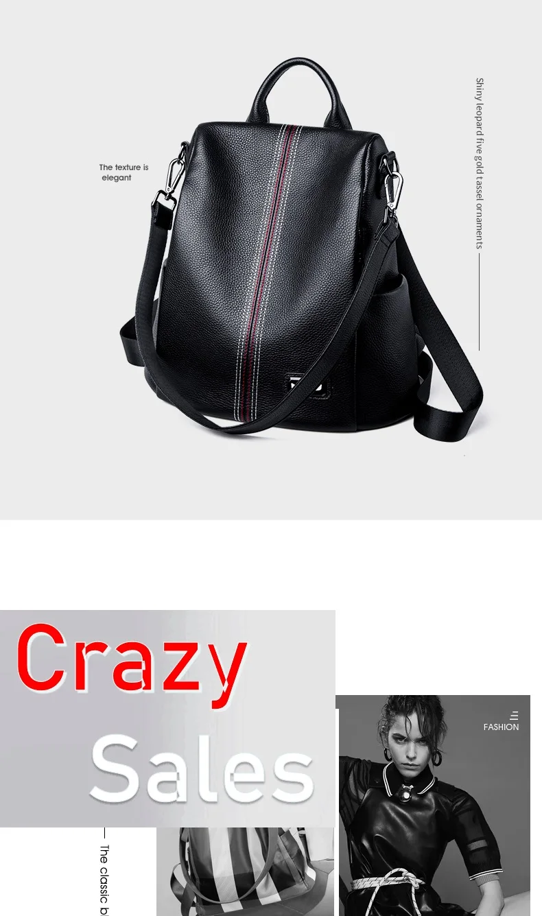 ZOOLER Brand New Genuine Leather Bag Women COW Leather Backpack Elegant Soft School Bag Travel Tote Bags Black Bolsas#YC203