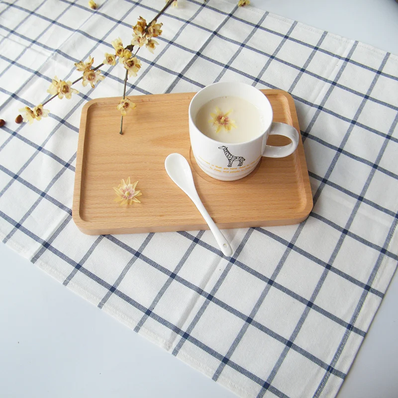 Japan Style Beech Wood Serving Tray with Groove Rectangular Solid Whole Bread Coffee Plate Tea Wooden Household | Дом и сад